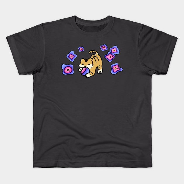 Omnisexual Flag of LGBTQ Support Tiger with Cute Flowers LGBTQ+ Pride Month Kids T-Shirt by Mochabonk